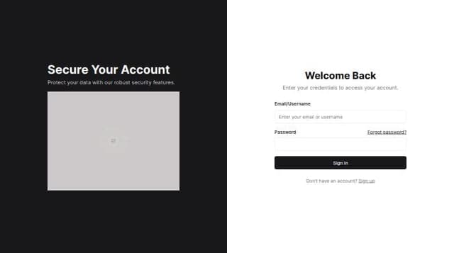 login that is divided into two parts, on the left side a security ...