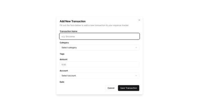 summary: modal popup for a new transaction for an expense tracker ...