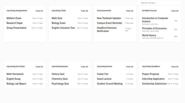 Generate a student dashboard for my LMS. On my platform, tutors create ...
