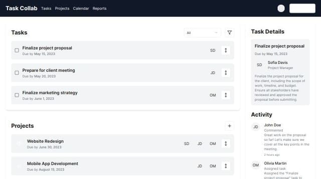 Design the user interface for a task management team collaboration app ...
