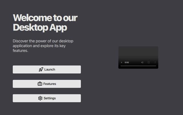 Desktop app welcome screen. YouTube tutorial on the right. Links to ...