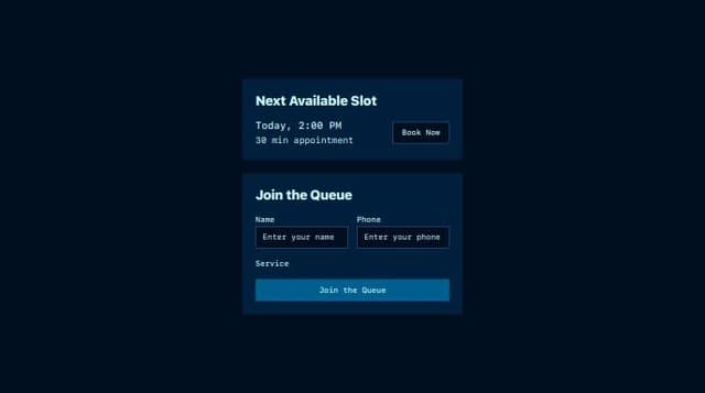A queue system for a barber, the queue system should show the next ...