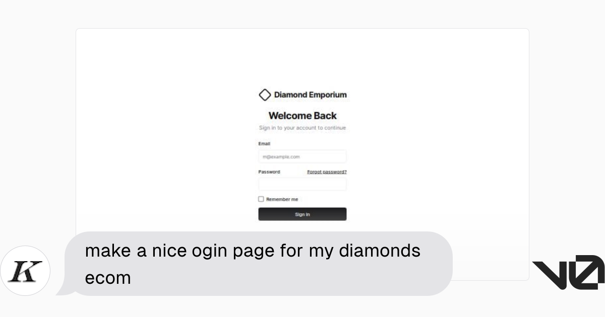 Make a nice ogin page for my diamonds ecom a shadcn ui and v0