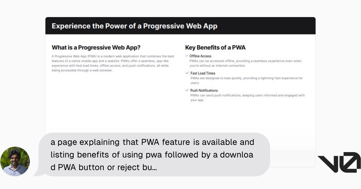 a page explaining that PWA feature is available and listing benefits of ...