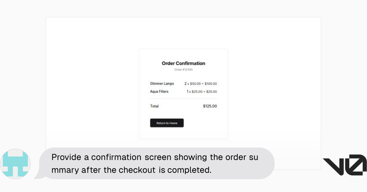 Provide a confirmation screen showing the order summary after the ...