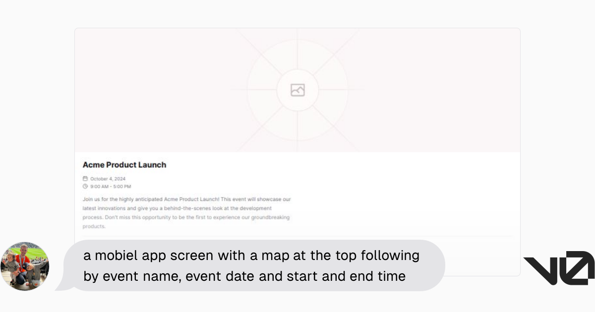 a mobiel app screen with a map at the top following by event name ...