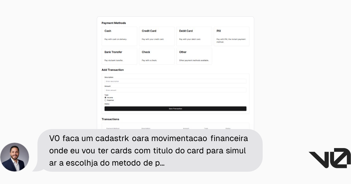 V0 faca um cadastrk oara movimentacao financeira onde eu vou ter cards ...