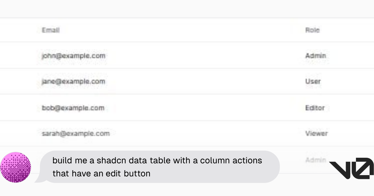 Build me a shadcn data table with a column actions that have an edit