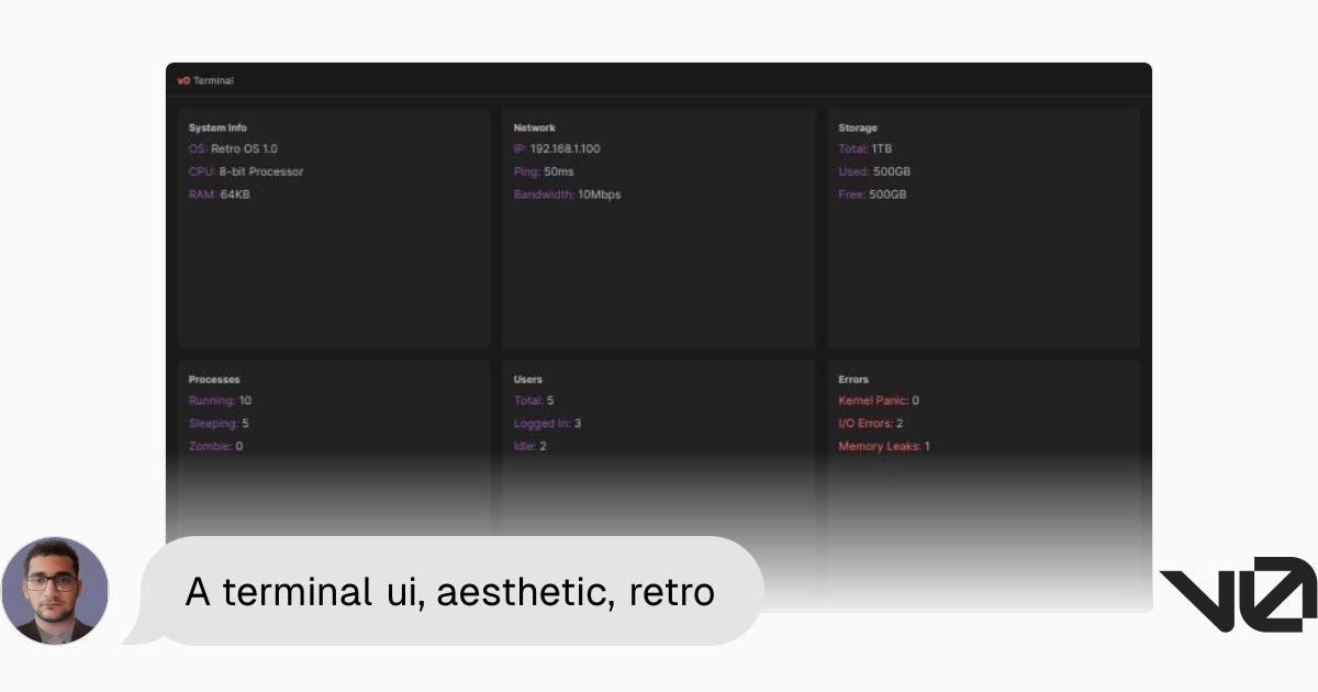 A terminal ui, aesthetic, retro A shadcn/ui and v0 generation - v0