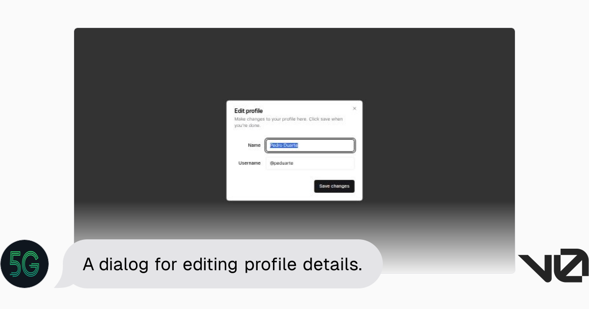 A dialog for editing profile details. | A shadcn/ui and v0 generation - v0