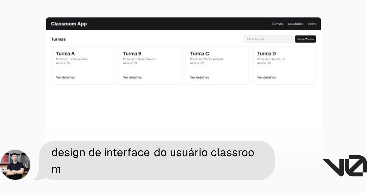 design de interface do usuário classroom | A shadcn/ui and v0 ...