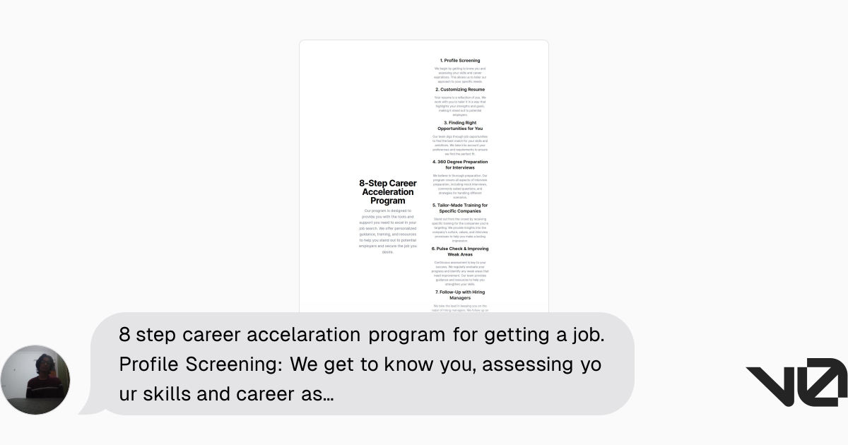 8 step career accelaration program for getting a job. Profile Screening ...
