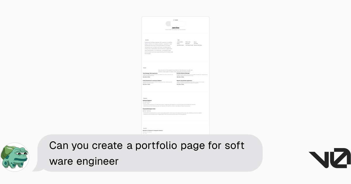 Can you create a portfolio page for software engineer | A shadcn/ui and ...
