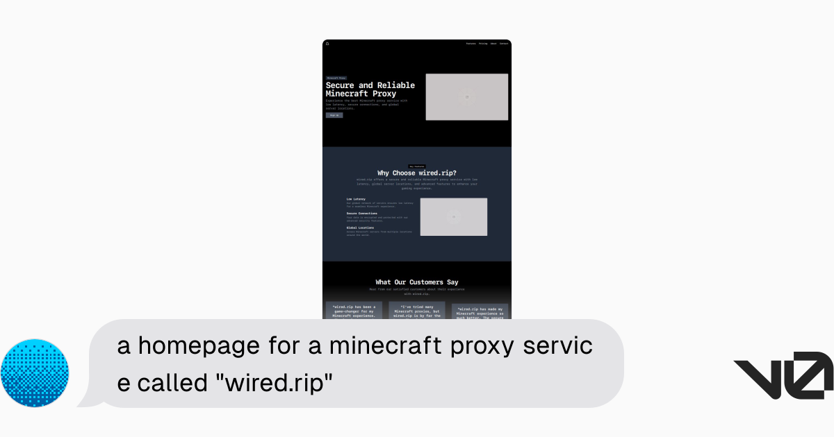 a homepage for a minecraft proxy service called "wired.rip" | A shadcn ...
