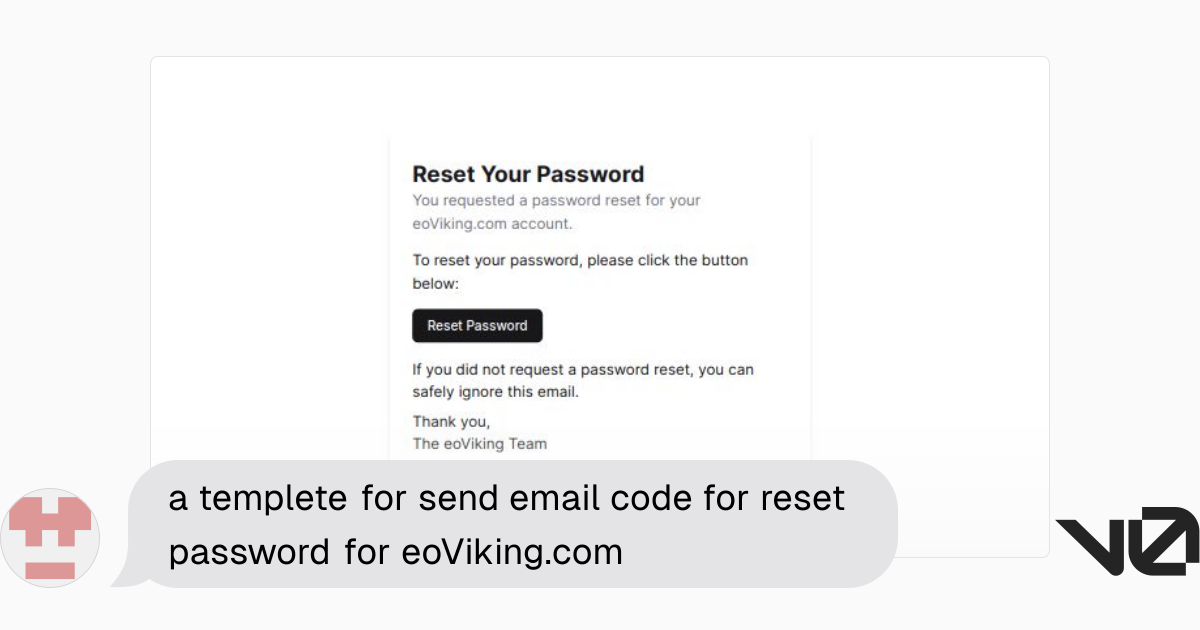 a templete for send email code for reset password for eoViking.com | A ...