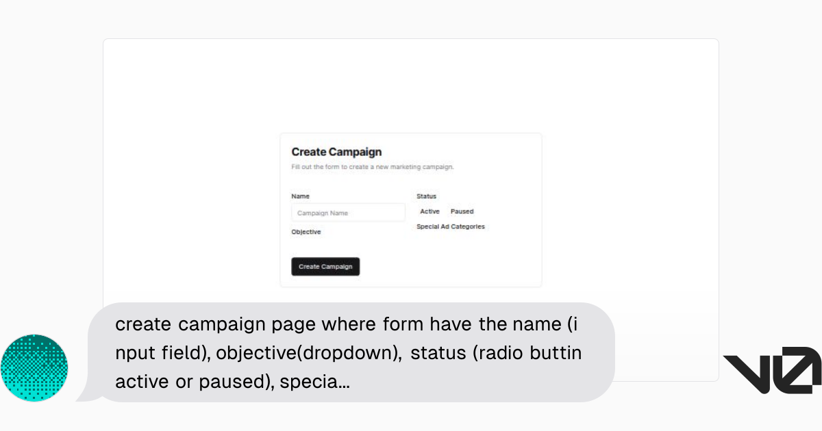 Create campaign page where form have the name input field objective