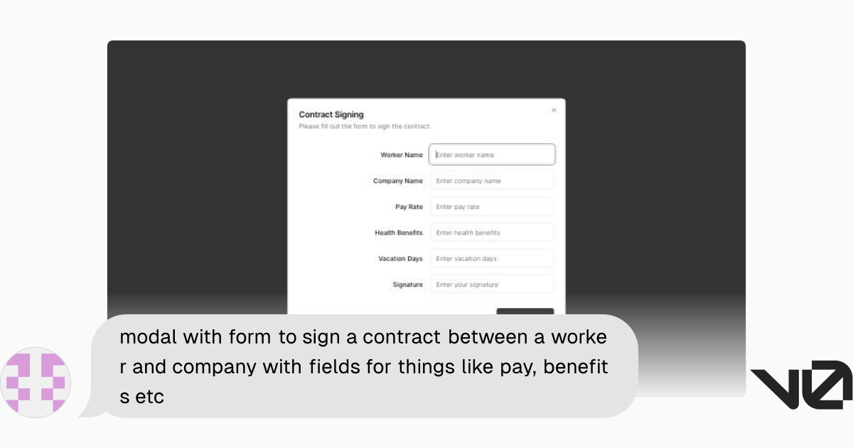 modal with form to sign a contract between a worker and company with ...