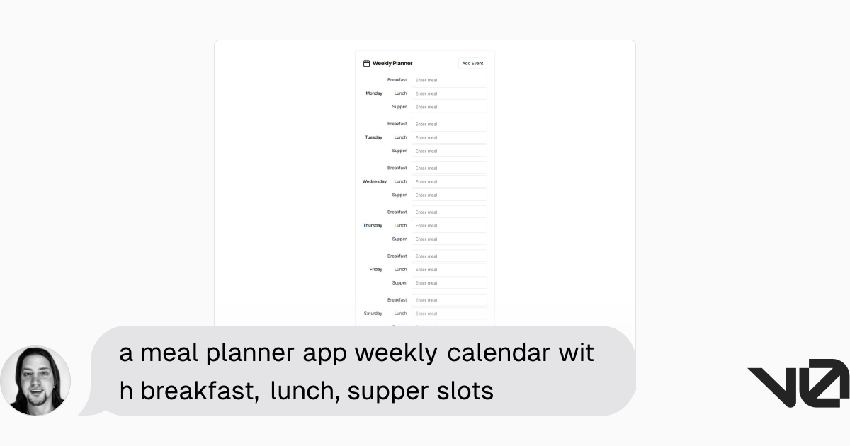 A meal planner app weekly calendar with breakfast lunch supper slots