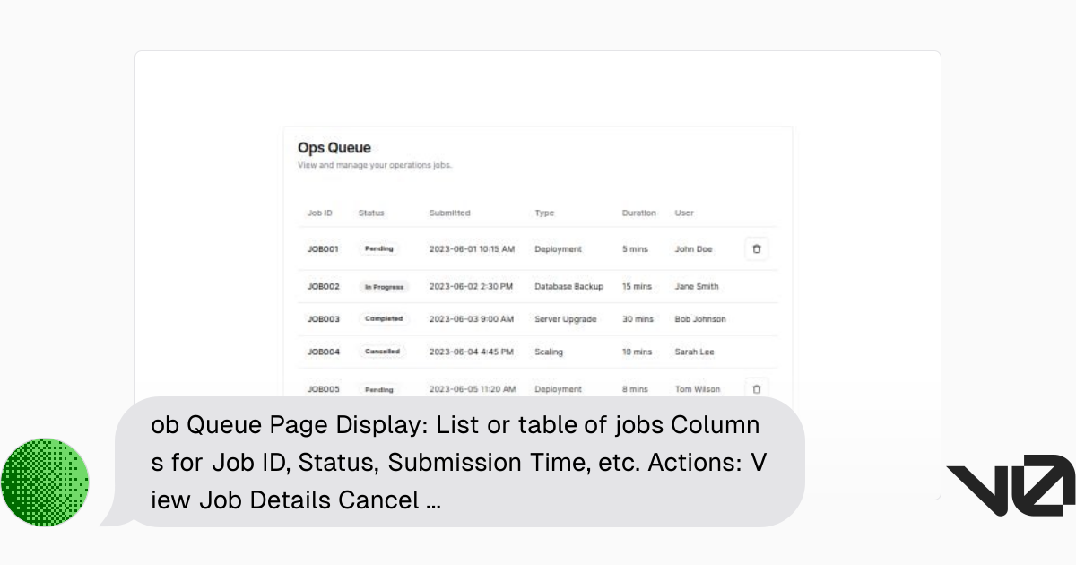 ob Queue Page Display: List or table of jobs Columns for Job ID, Status ...