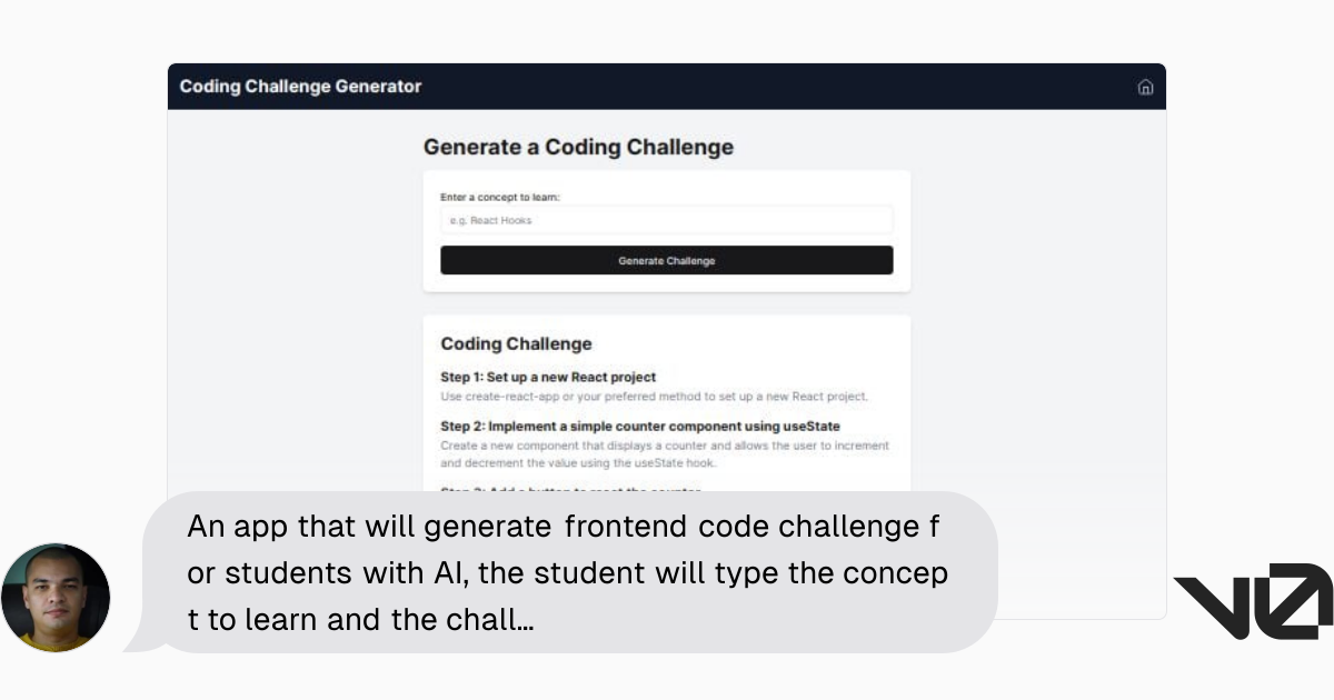 An app that will generate frontend code challenge for students with AI ...