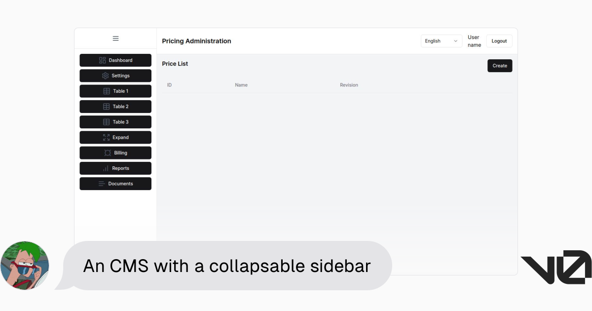 An CMS with a collapsable sidebar | A shadcn/ui and v0 generation - v0
