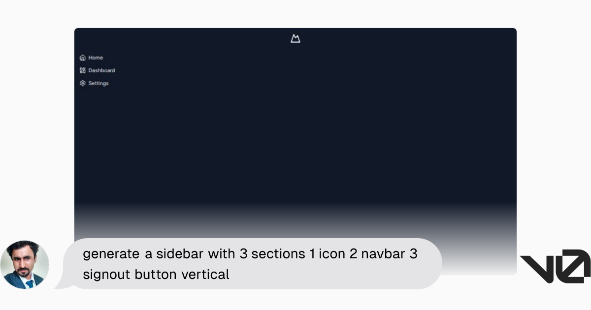generate a sidebar with 3 sections 1 icon 2 navbar 3 signout button ...