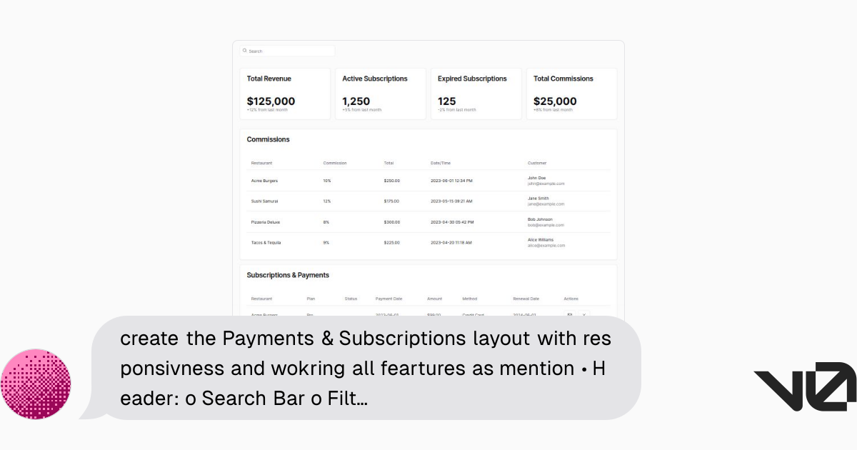 create the Payments & Subscriptions layout with responsivness and ...